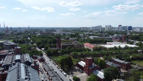 A-drone-shot-of-an-abandoned-building-in-Lodz,-Poland