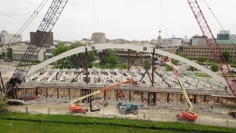 Puente-De-Arco-De-Construcción-Para-El-Cruce-De-La-Autopista-I-94-En-EE.UU.,-Vista-Lateral-Aérea