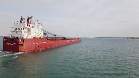 Rt-Hon-Paul-J-Martin-Freighter-on-Detroit-River-in-aerial-opening-shot