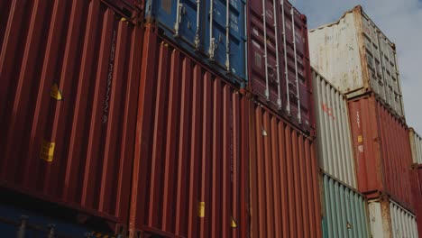 Stacked-containers-at-cargo-port-In-Le-Havre,-France