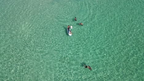 Veraneantes-Que-Se-Divierten-Con-Un-Bote-Y-Una-Moto-De-Agua-En-Las-Hermosas-Aguas-Azules-De-Una-Bahía