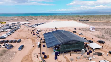 Aerial-around-future-construction-site-of-two-hotels-in-Pedernales,-Caribbean