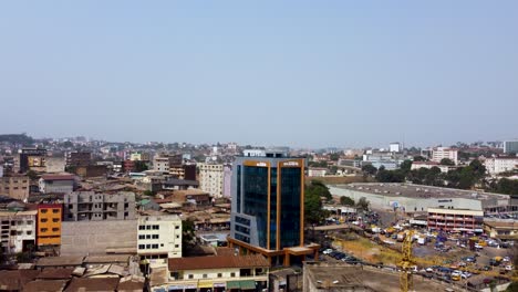 City-Buildings-in-Cameroon-Capital,-Yaounde---Aerial-with-Copy-Space