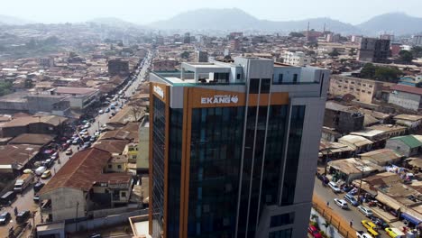 Ekang-Skyscraper-Building-overlooking-Yaounde,-Cameroon---Aerial