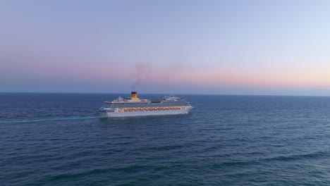 Costa-Pacifica-cruise-ship-in-Santo-Domingo-caribbean-waters-at-dusk,-Dominican-Republic