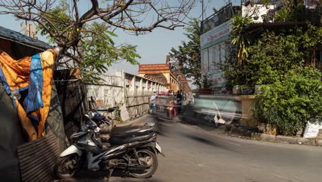 January-13-2023,-Long-Bien-Bridge,-Hanoi,-Vietnam---4k-Time-Lapse-of-Busy-motorbike-traffic-on-the-historical-famous-truss-bridge-cầu-long-biên-over-red-river