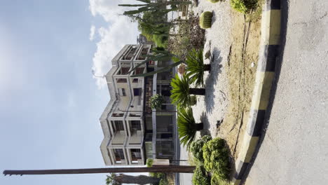 Vertical-shot-of-an-abandoned-town-square-in-Varosha,-Famagusta