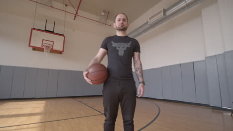 Weitwinkelaufnahme-Eines-Mannes,-Der-Auf-Einem-Basketballplatz-Steht