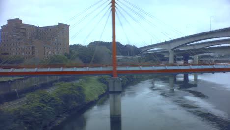 Taipei,-Taiwan---Jan-28th-2019:-metro-lookout-view-to-Keelung-river-and-riverside-crossing-bridges-and-highways-from-nature-to-city-life-building-structure-passing-asian-style-of-Tapei-grand-hotel