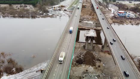 Restos-Del-Demolido-Puente-De-La-Autopista-A1-En-Kaunas,-Lituania,-Vista-Aérea