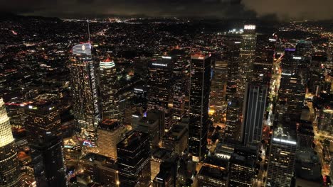 March-2023---4K-night-aerial-of-Downtown-Los-Angeles,-California,-USA