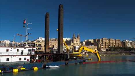 Video-Timelapse-De-Malta,-Balluta-Bay,-Recuperación-De-Playas-Y-Reemplazo-De-Arena