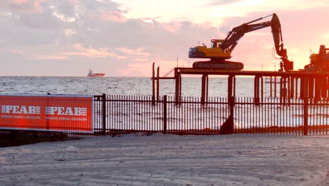 Building-a-public-bath-in-Helsingborg,-Sweden-on-a-sunny-summer-evening