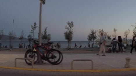 View-from-a-side-window-of-a-car-at-Kalamata-beach,-Greece