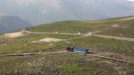 Conway,-New-Hampshire---July-4,-2019:-The-cog-railway-on-Mount-Washington-in-Conway,-New-Hampshire-on-July-4,-2019