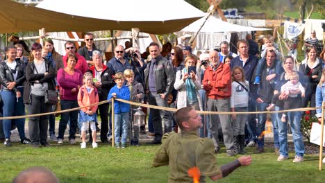 Close-up-of-middle-ages-Fire-breather-artist-at-Medieval-event,steady