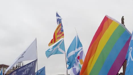 A-slow-motion-and-close-up-of-different-flags-at-a-rally