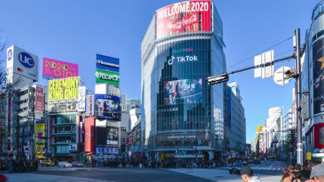 Cruce-De-Shibuya,-Tokio,-Japón:-Timelapse-Diurno-En-El-Cruce-De-Shibuya