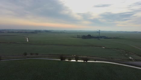 Drone-hover-flight-Over-meadows-Europe-Netherlands,-Friesland