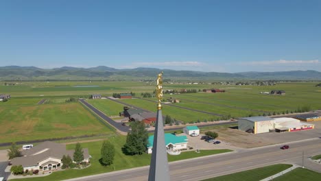 Close-to-far-view-of-Angel-Moroni-on-the-Star-Valley-Temple-of-the-Church-of-Jesus-Christ-of-Latter-day-Saints