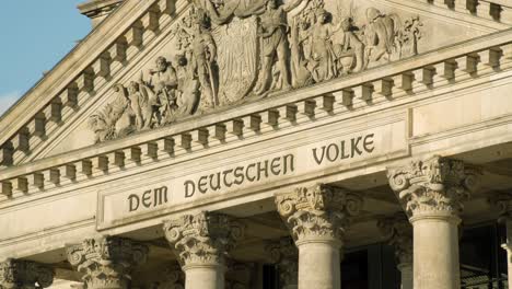 Close-Up-of-German-Reichstag-in-Berlin-with-Dedication-on-its-Facade