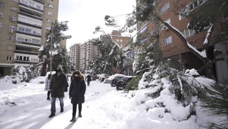 Destruction-caused-from-Filomena-storm-with-people-struggling-Madrid-Spain