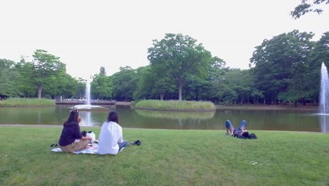 Diaansicht-Des-Yoyogi-Parks-Mit-Menschen-Vor-Dem-See