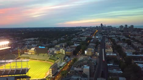 Aerial-footage-of-Wrigley-Field-in-Summer