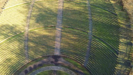 Panning-from-steps-towards-center-of-historic-open-air-theater-in-Heidelberg-Germany