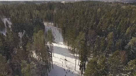 Annual-Skiing-competition-in-Aluksne,-Latvia,-woods-and-sunny-day