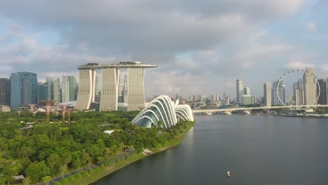 Aerial-drone-shot-of-Singapore-Indoor-Stadium-during-sunrise