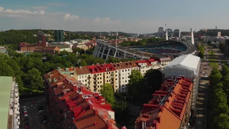 Aerial-footage-over-Gothenburg-City-in-Sweden