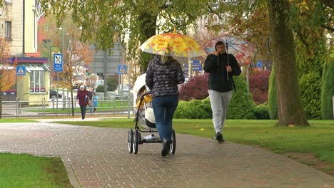 Menschen-Gingen-Durch-Die-Stadt,-Autos-Fuhren-In-Beide-Richtungen