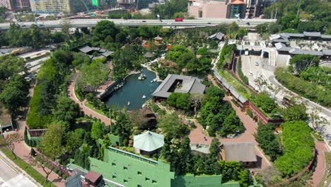 Pavilion-of-Absolute-Perfection-and-Nan-Liana's-garden-in-the-heart-of-Hong-Kong,-Aerial-view