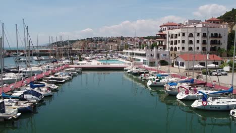 Aerial-View-Above-Arenales-De-Mar-Marina,-Pier