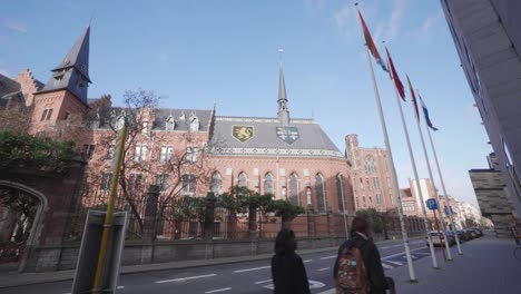 Coat-of-arms-of-the-Belgian-lion-and-pope-Leo-XIII-on-the-roof-of-chapel-Leo-XIII-seminary,-Leuven,-Belgium