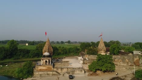 ancient-Indian-temple,-varanasi-,india-View-of-the-holy-Varanasi-city-with-ancient-architecture-and-temple