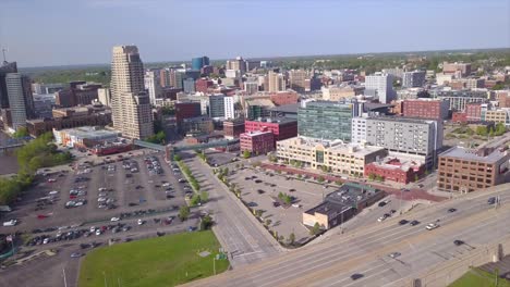 Drone-Shot-of-Grand-Rapids-Skyline