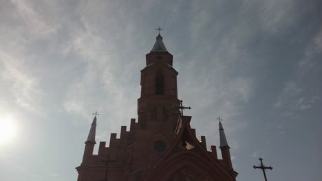 Red-Bricks-Church-in-Kernave,-Lithuania,-Eastern-Europe---Fall-2019