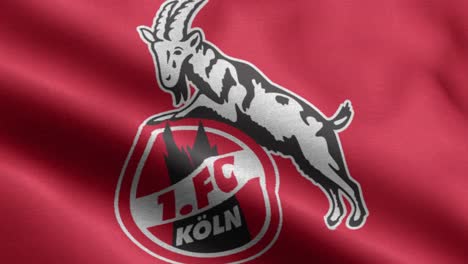 Bucle-Animado-De-Primer-Plano-Rojo-4k-De-Una-Bandera-Ondeante-Del-Equipo-De-Fútbol-De-La-Bundesliga-Colonia