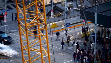 Melbourne-daytime-traffic-timelapse-on-Melbourne-Central-and-State-Library-of-Victoria