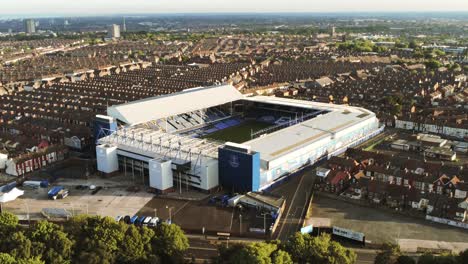 Ikonischer-Goodison-Park-EFC-Fußballplatz,-Luftaufnahme-Des-Stadions,-Everton,-Liverpool-Stationär