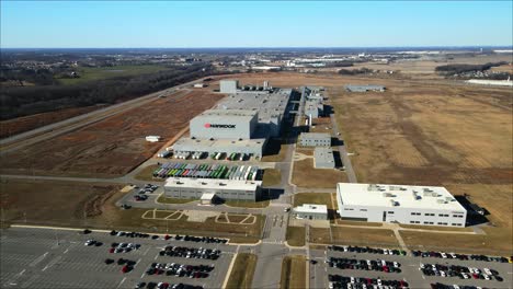 Half-orbit-shot-of-Hankook-factory-in-Clarksville,-Tennessee