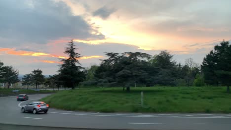 The-road-going-in-and-out-of-the-city-of-Lyon,-which-is-the-capital-of-the-region-called-Auvergne-Rhône-Alpes-in-France