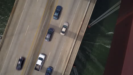 Top-down-view-passing-over-Pennybacker-bridge-in-Austin,-Texas