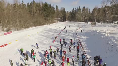 Annual-Skiing-competition-in-Aluksne,-Latvia,-woods-and-sunny-day