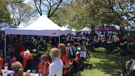 Dragon-boat-racing-teams-awaiting-their-turn-in-Lachine,-montreal