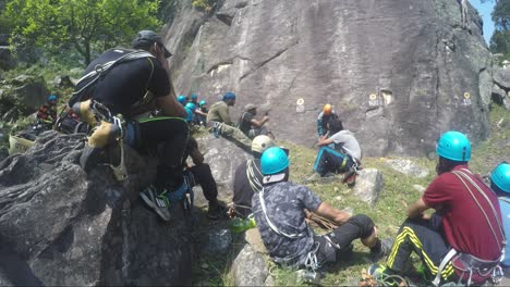 Rock-climbing-by-professional-mountaineer-of-a-reputed-mountaineering-institute-in-upper-Himalayas,-Uttarakhand-India