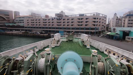 Time-Lapse-of-ferry-cruising-across-bay-into-port