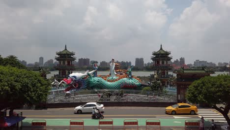 Spring-and-Autumn-Pavilions-at-Lotus-Pond,-A-Traditional-Chinese-Architecture-in-Kaohsiung,-Taiwan